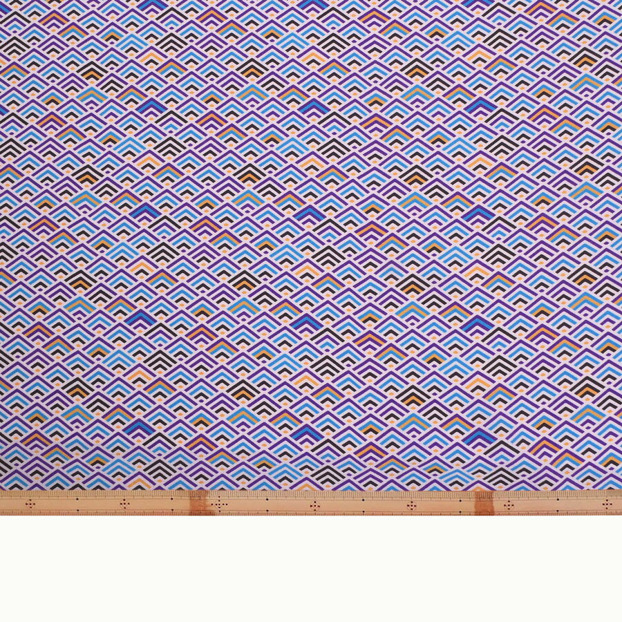 ポリちりめん生地 ジオメトリック青海波(白夜) 10cm単位 切り売り