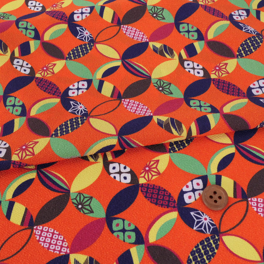 Rakuten - ポリちりめん生地 彩り七宝(柿色) 10cm単位 切り売り