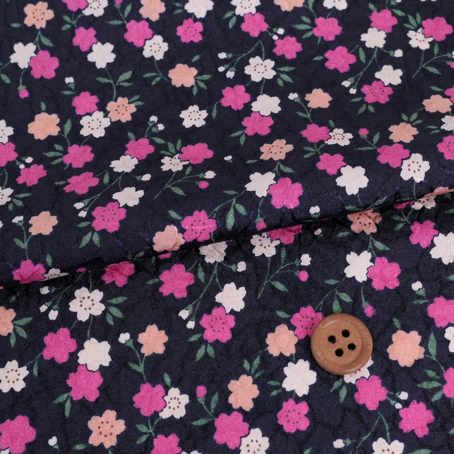 乐天商城 - ポリジャガードちりめん生地 可憐な小桜(濃紺)10cm単位 切り売り