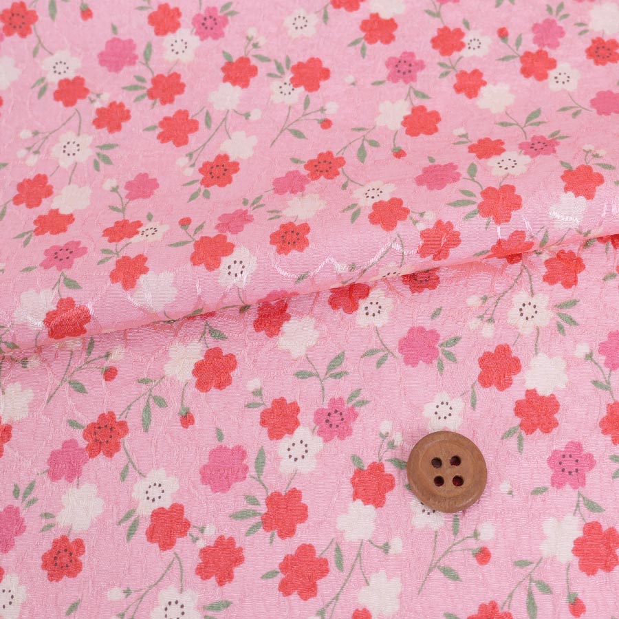 Rakuten - ポリジャガードちりめん生地 可憐な小桜(ピンク)10cm単位 切り売り