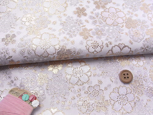 金襴生地(金らん)きらめき桜(白) 10cm単位 切り売り