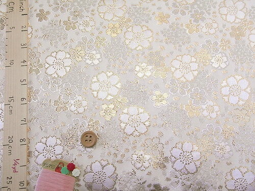 金襴生地(金らん)きらめき桜(白) 10cm単位 切り売り