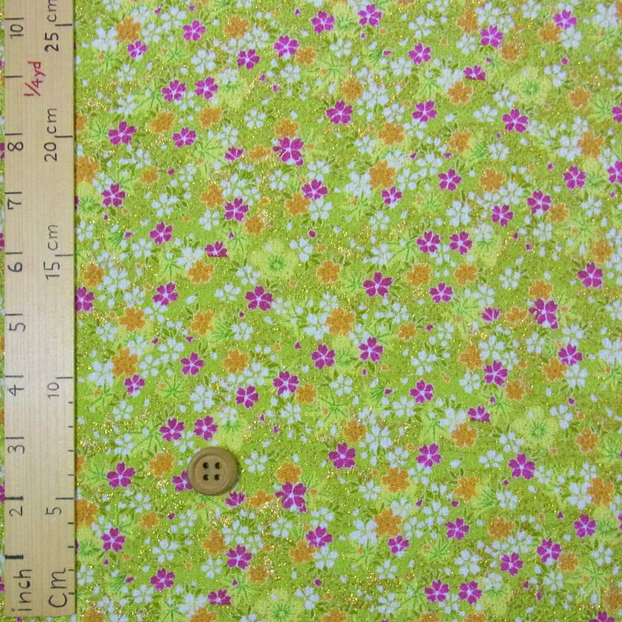 ちりめん生地・春と秋の花景色(黄緑) 10cm単位 切り売り