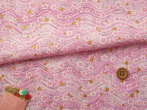 乐天商城 - ちりめん生地・波にゆれる小桜(ピンク) 10cm単位 切り売り