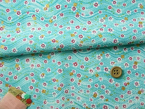Rakuten - ちりめん生地・波にゆれる小桜(水色) 10cm単位 切り売り
