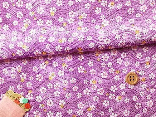 Rakuten - ちりめん生地・波にゆれる小桜(紫) 10cm単位 切り売り