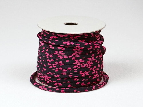 ちりめん丸ひも・小紋調柄・2ミリ(実寸約3ミリ) 舞桜・紺 10cm単位 切り売り