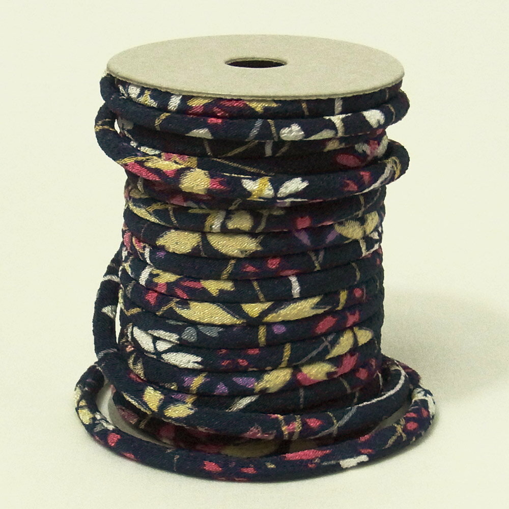 ちりめん丸ひも・柄・3ミリ(実寸約4ミリ)　桜はしり・紺 10cm単位 切り売り