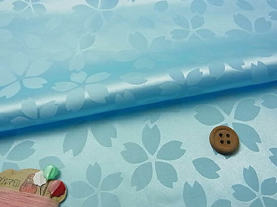 ポリエステルりんず・リバーシブル桜柄(水色) 10cm単位 切り売り