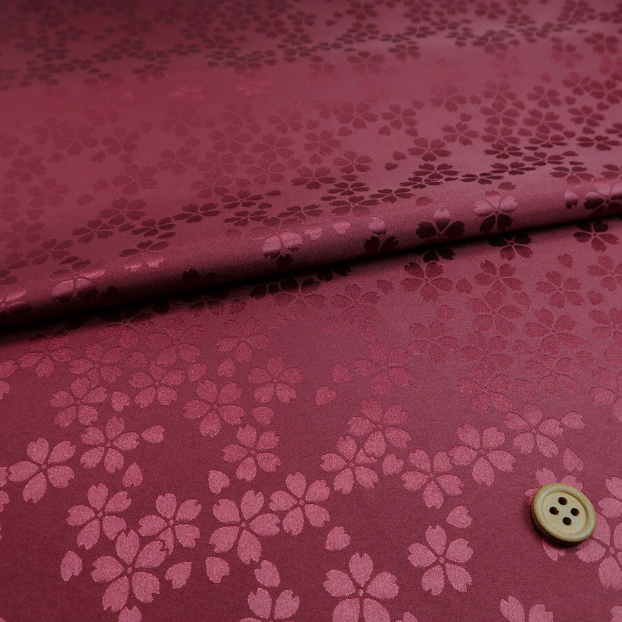 ポリエステル生地 W巾 サテンジャカード 桜模様(ワイン色) 10cm単位 切り売り