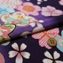 一越ちりめん 梅と桜(紫) 10cm単位 切り売り【RCP】 その1