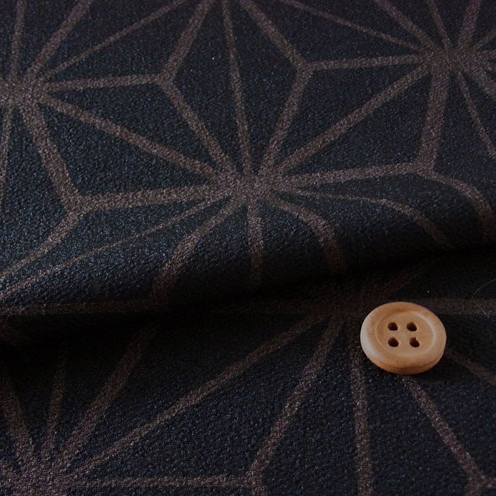 ポリちりめん生地・大きな麻の葉(黒) 10cm単位 切り売り