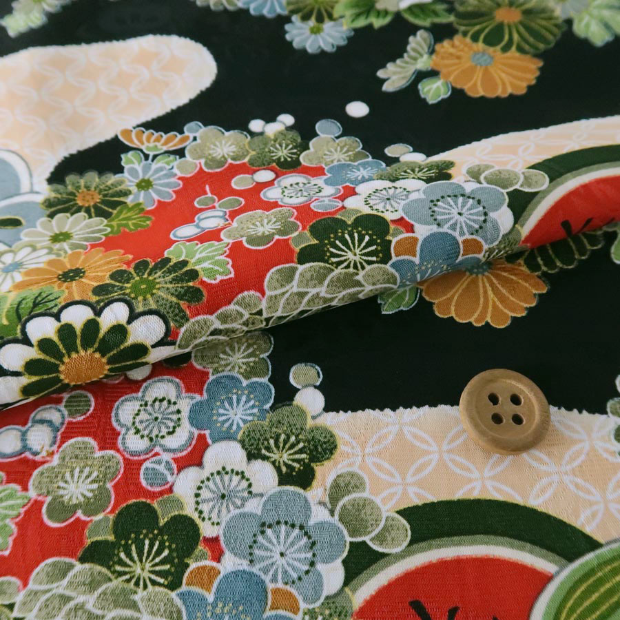 樂天商城 - レーヨンりんず 七宝菊水(黒) 10cm単位 切り売り