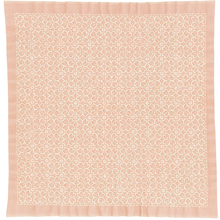 刺し子キット・一目刺しの花ふきん・桜の花（渋ピンク）