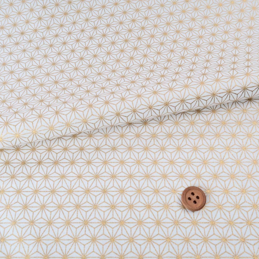 Rakuten - 和柄コットン生地 金の麻の葉(白) 10cm単位 切り売り