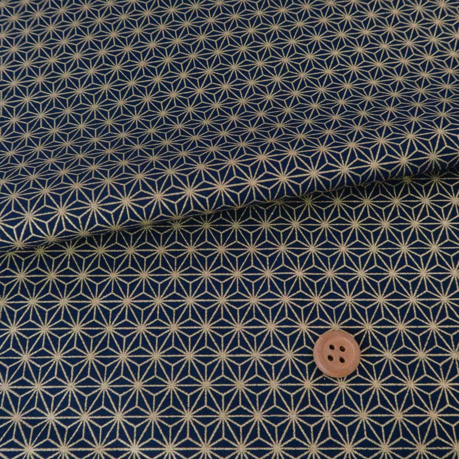 乐天商城 - 和柄コットン生地 金の麻の葉(濃紺) 10cm単位 切り売り