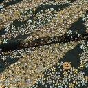 金襴生地(金らん)波地紋に雅桜(黒) 10cm単位 切り売り