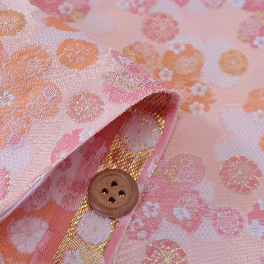 金襴生地(金らん) はんなり重ねた桜(淡いサーモンピンク) 10cm単位 切り売り