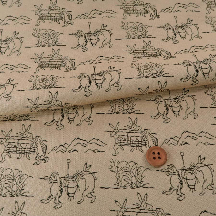 西陣織物 うさぎとカエル(ベージュ) 10cm単位 切り売り