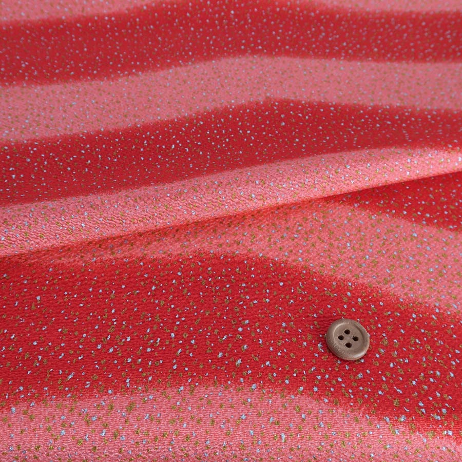 ちりめん生地 段ぼかしに金銀ふぶき(朱赤) 10cm単位 切り売り