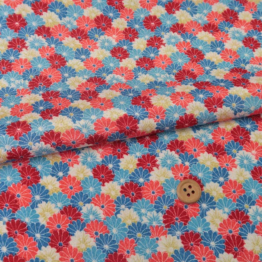 Silk Crape - ちりめん生地 小菊詰め(青) 10cm単位 切り売り