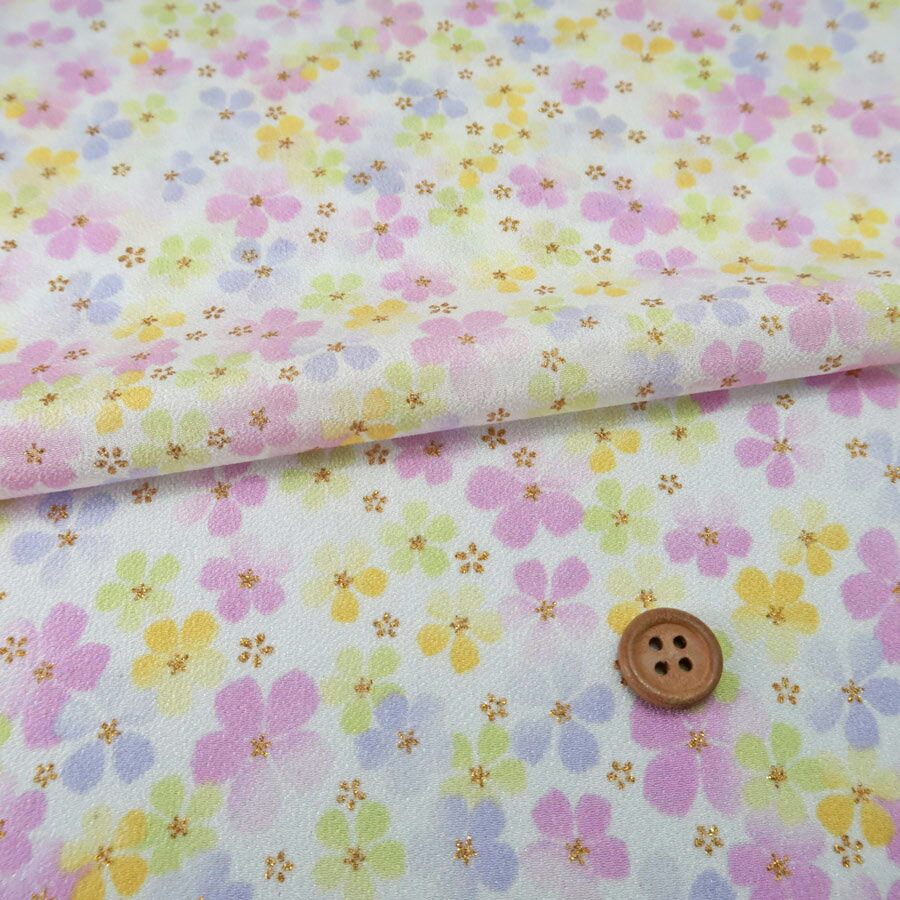 Rakuten - 一越ちりめん生地 ふうわり花(白/藤色) 10cm単位 切り売り