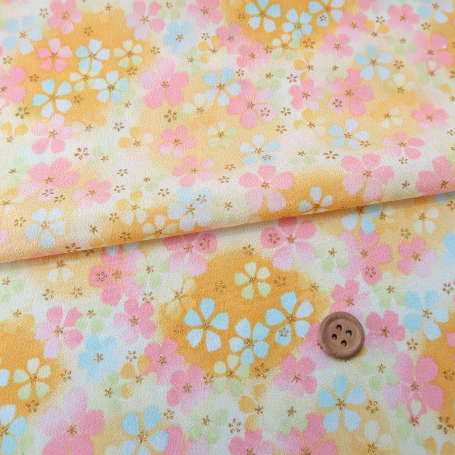 乐天商城 - 一越ちりめん生地 ふうわり花(黄色) 10cm単位 切り売り