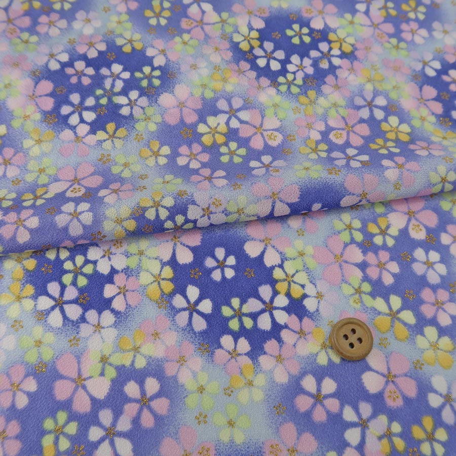 Rakuten - 一越ちりめん生地 ふうわり花(桔梗色) 10cm単位 切り売り