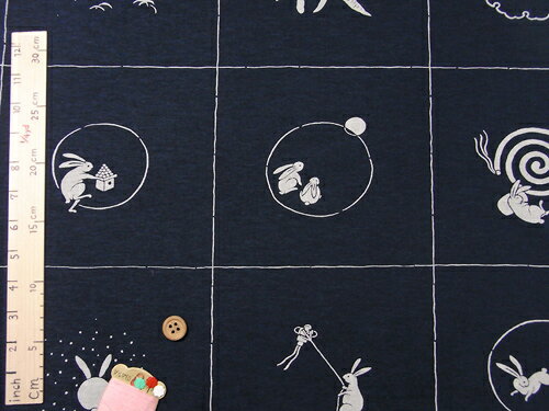 手染め和風コットン生地・四季のうさぎ(紺) 段...の紹介画像3
