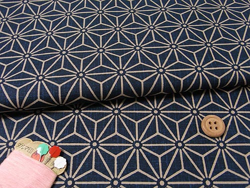 和風コットン生地・濃紺地 麻の葉 10cm単位 切り売り