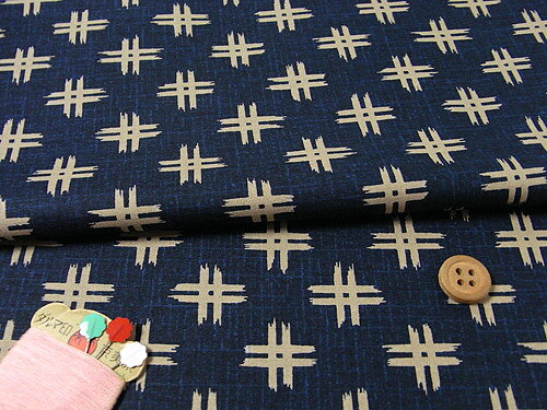 和風コットン生地・濃紺地 井桁絣 10cm単位 切り売り