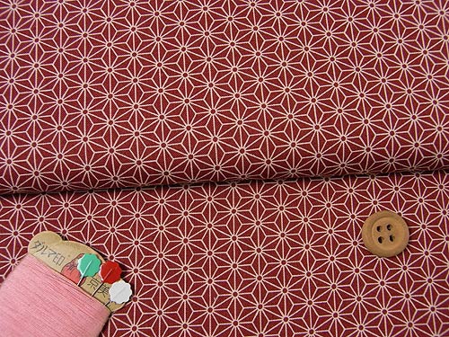 Rakuten - 和風コットン生地・麻の葉(えんじ) 10cm単位 切り売り