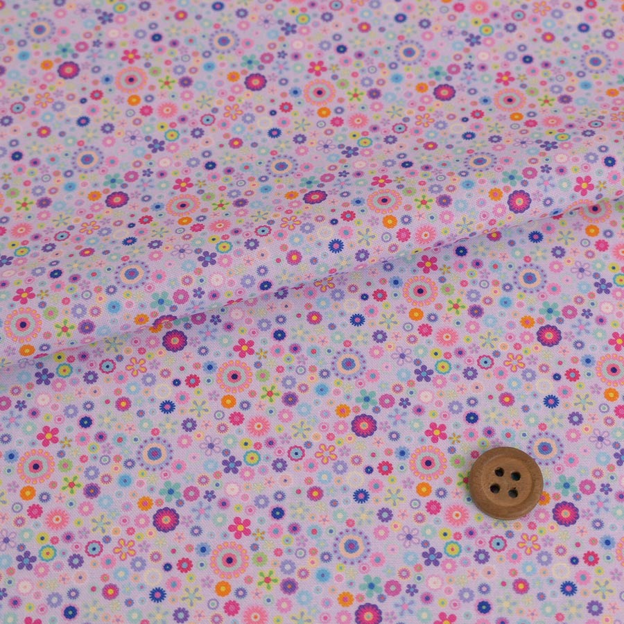 コットン生地 彩り華ビーズ(薄紫) 10cm単位 切り売り