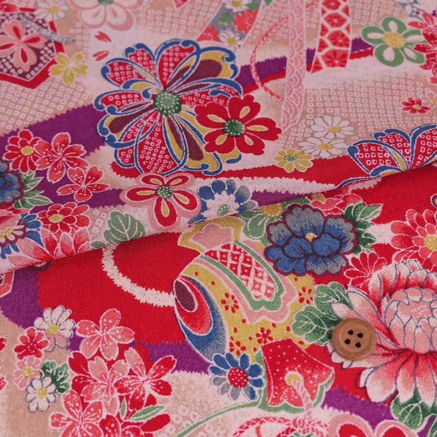 Rakuten - 一越ちりめん・しぼりに花のし小槌文様(赤) 10cm単位 切り売り