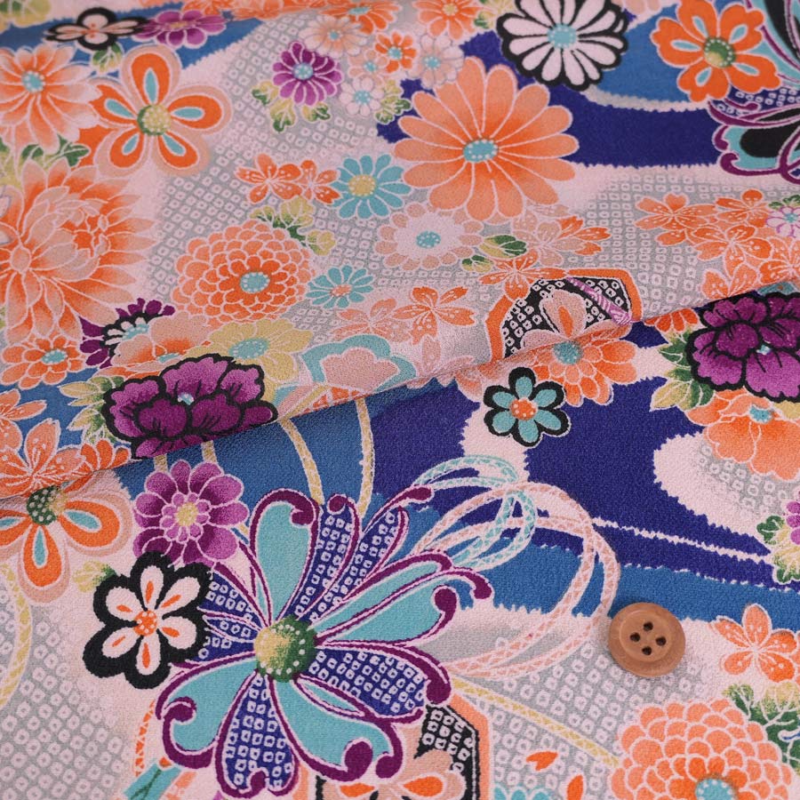 Rakuten - 一越ちりめん生地 しぼりに花のし小槌文様(青) 10cm単位 切り売り