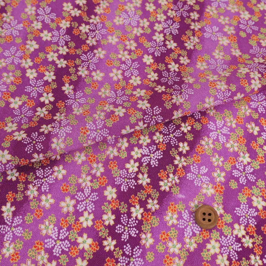 Rakuten - 一越ちりめん生地 はすぼかしに舞桜(紫) 10cm単位 切り売り