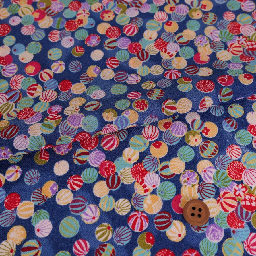 一越ちりめん生地 小まり(青) 10cm単位 切り売り