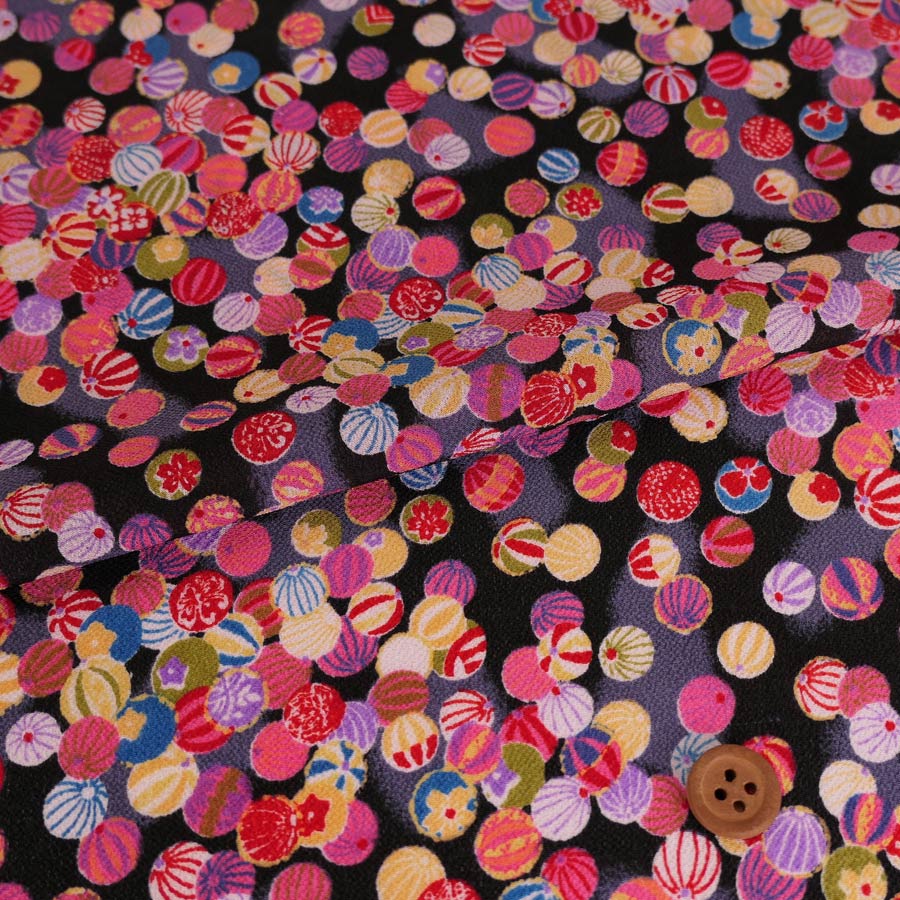 一越ちりめん生地 小まり(黒) 10cm単位 切り売り