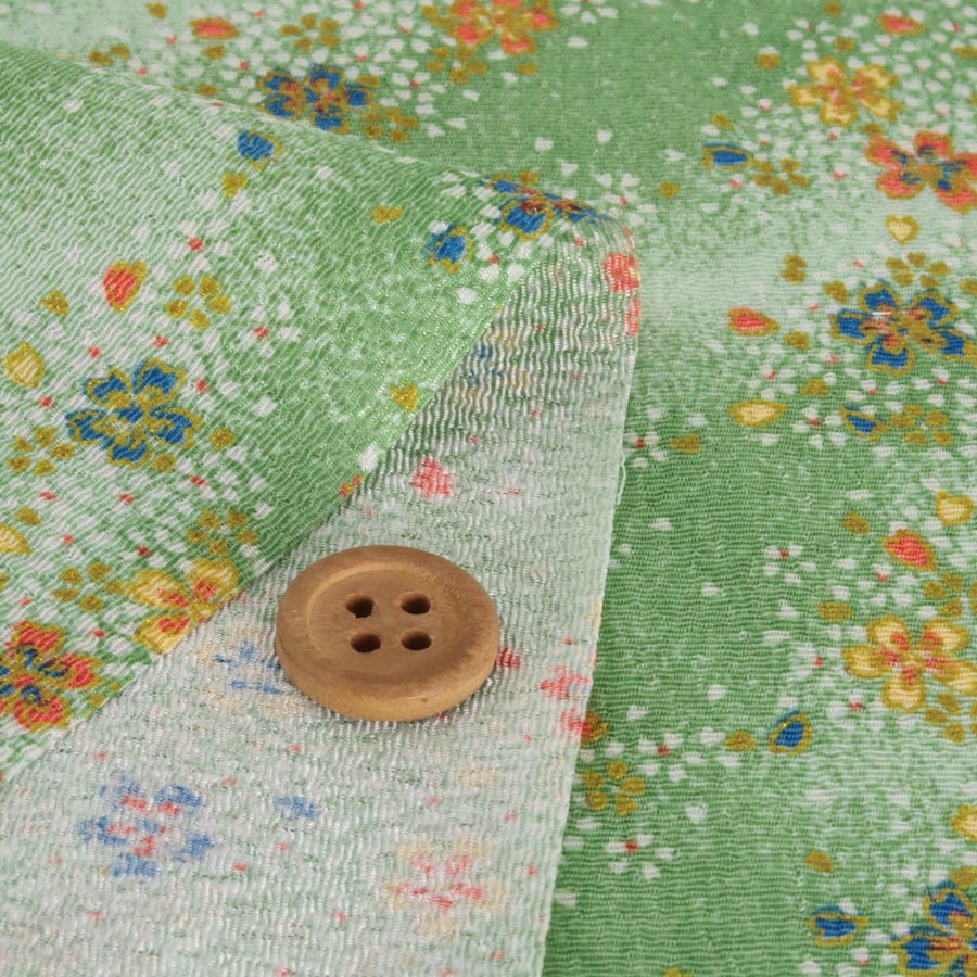 ちりめん生地 流れる桜(黄緑) 10cm単位 切り売り
