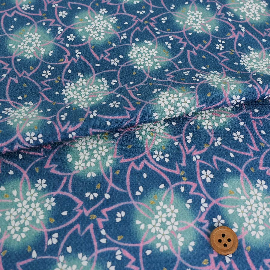 ちりめん生地・花びら重ね(青) 10cm単位 切り売り