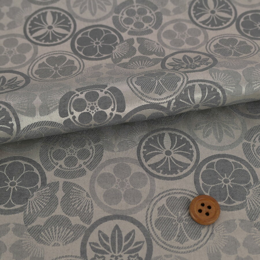 ジャカード家紋尽くし(新色・いぶし銀) 10cm単位 切り売り