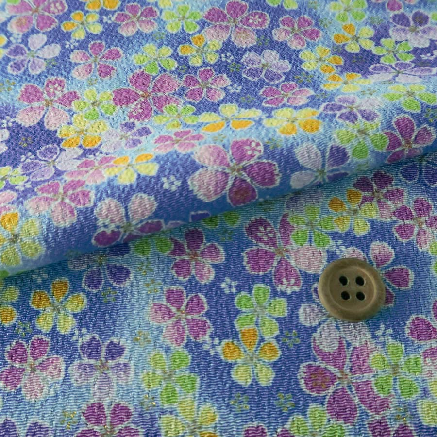 Silk Crape - ちりめん生地・桜の宴(水色) 10cm単位 切り売り