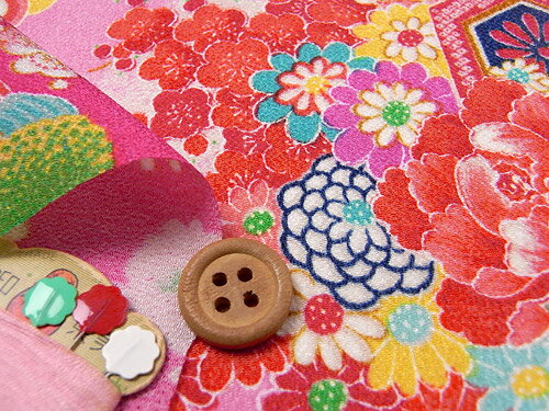 一越ちりめん・花孔雀(ピンク) 10cm単位 切り売り