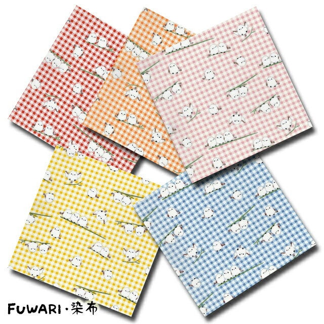Rakuten - FUWARI・染布 シリーズ 1m単位切り売り スケアー プリント シマエナガ チェック 5色あります 生地 布 布地 スケア生地 シマエナガ 柄 鳥 鳥柄 綿 コットン チェック柄 格子 格子柄 細かい くすみ