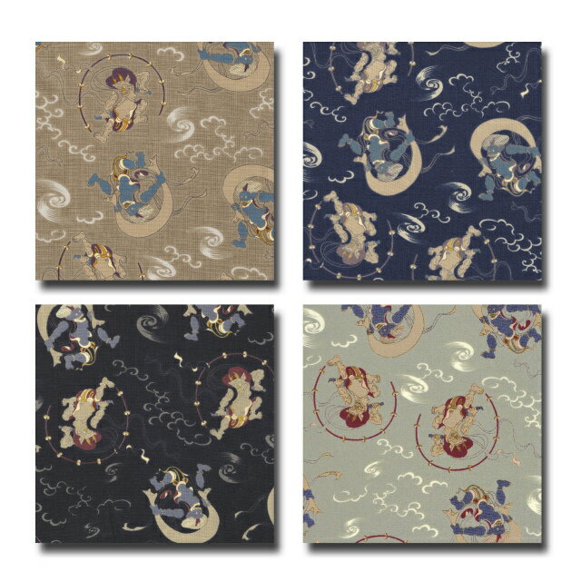 1m単位切り売り 和柄 和調プリント 風神雷神像 4色あります 生地 布 布地 和 柄 プリント生地 シーチング生地 シーチング生地柄 コットン 男の子 かっこいい 風神雷神図屏風 和風