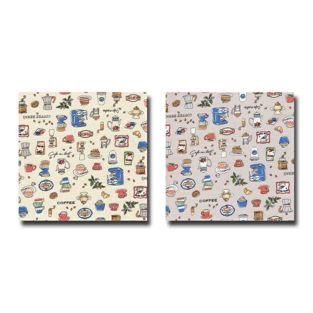 Rakuten - 1m単位切り売り オックス プリント coffee shop 喫茶店 2色あります 生地 布 布地 コーヒー コーヒー柄 アンティーク かわいい 可愛い コットン 100 男の子 女の子 セール オックス生地 オックスフォード 生地柄