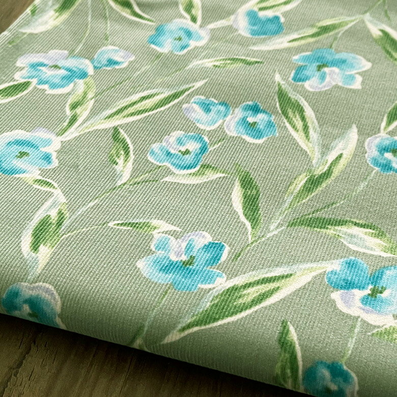 【10センチ単位】花柄 コーデュロイ ニュアンスフラワーのシャツコール 【4】グリーン コール天 商用利用可 綿100％ 生地 布 おしゃれ オシャレ ニュアンスフラワーシャツコール10cm