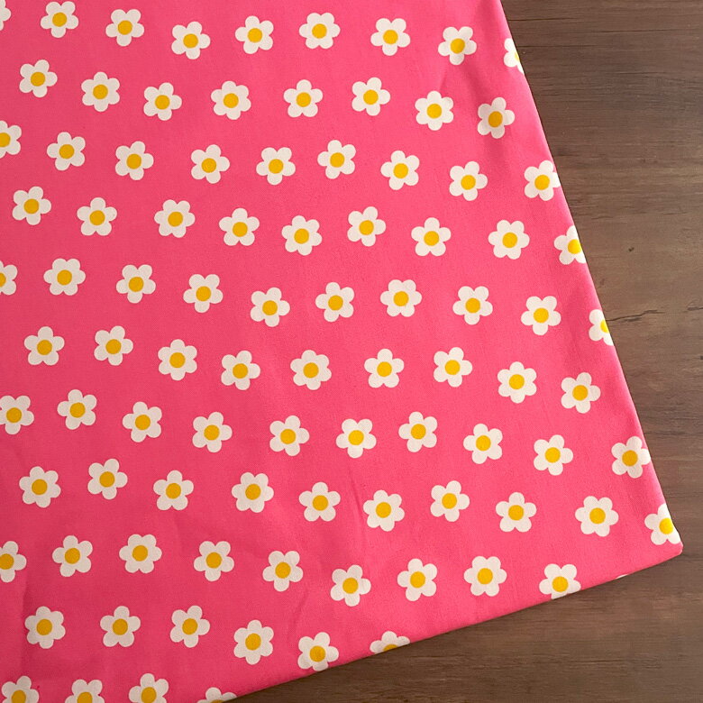 【10センチ単位】花柄 生地 布 ポップデイジー【1】ピンク オックス コットン100% 商用利用可 花柄 ハンドメイド 手芸 デイジー 鮮やかカラー おしゃれ /ポップデイジー10cm