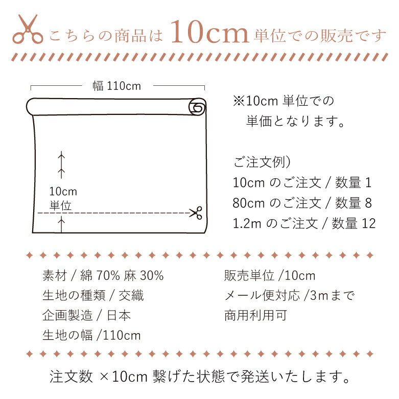 【10センチ単位】生地 布 無染色 綿麻交織 チェック＆ストライプ 【5】ブロックチェック コットンリネン 北欧風 商用利用可 お洒落 ナチュラル おしゃれ ヌノズキ 布好き 交織10cm