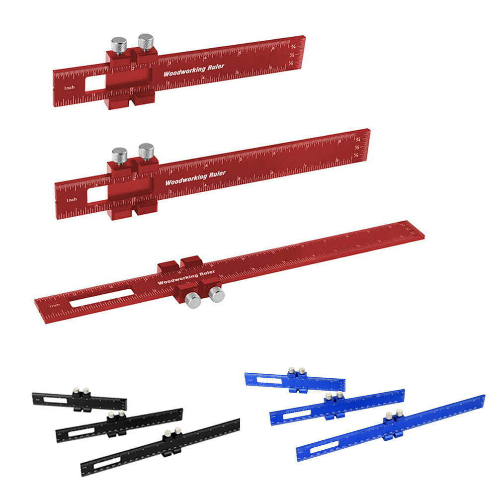 【160mm 210mm 300mm】木工DIY用 T字定規 マーキング 定規 レッド 目盛mm・インチ レッド ブルー ブラック